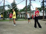 Playing volleyball