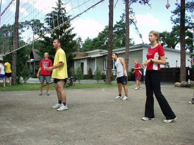 Playing volleyball